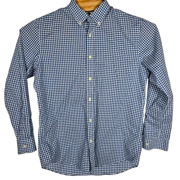 L.L. Bean Button Down Dress Shirt Medium Men's Long Sleeve Blue White Check - Picture 2 of 8